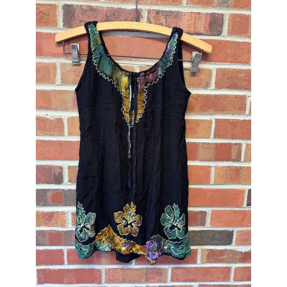 Raya Sun Black Embroidered Boho Tank Top Size 9/10
